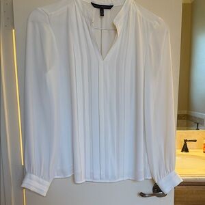 White House Black Market Pleated White Blouse